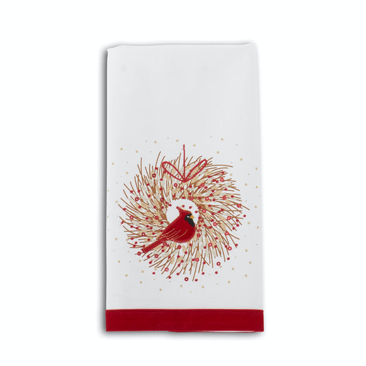 Cardinal Wreath Towel w/Sequins 27in