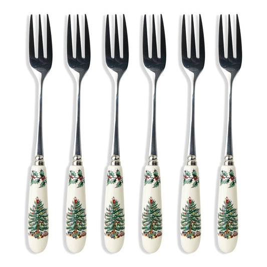 Set of 6 Christmas Tree Pastry Forks