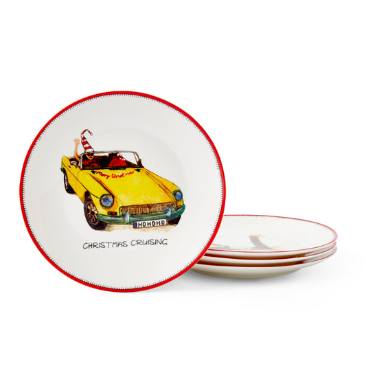 Set of 4 Kit Kemp Doodles Christmas Tidbit Plates