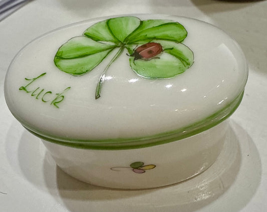 "Luck" Four Leaf Clover & Lady Bug Small Oval Box