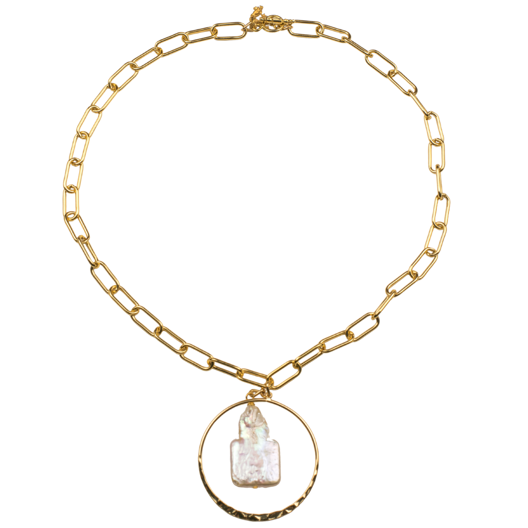 Gold Paperclip Chain, Pearl