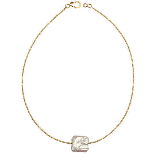 Square Baroque pearl on gold Henrietta 18" necklace