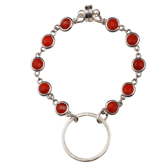 Coral Crystal/Silver Bracelet