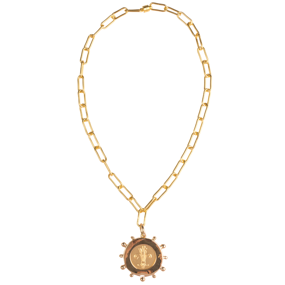 Bee Coin, Matte Gold Paperclip chain Necklace