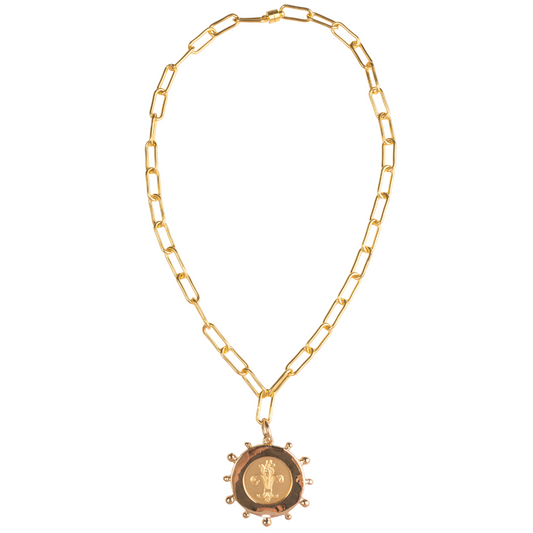 Bee Coin, Matte Gold Paperclip chain Necklace
