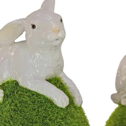 Moss Eggs w/Glossy White Rabbit 7.25 inch
