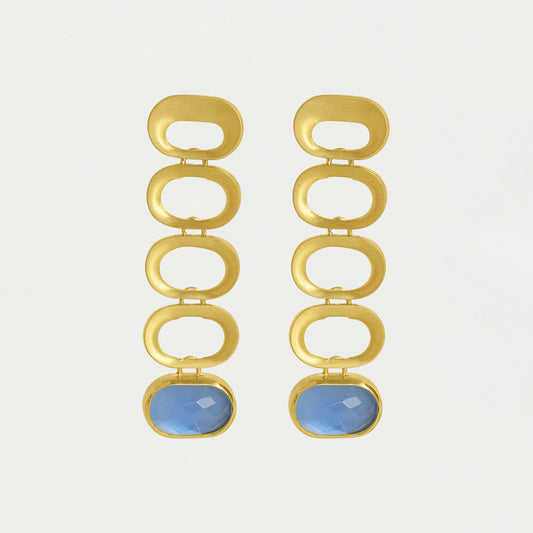 Bowery Gemstone Statement Drop Earrings - Iridescent Midnight Blue