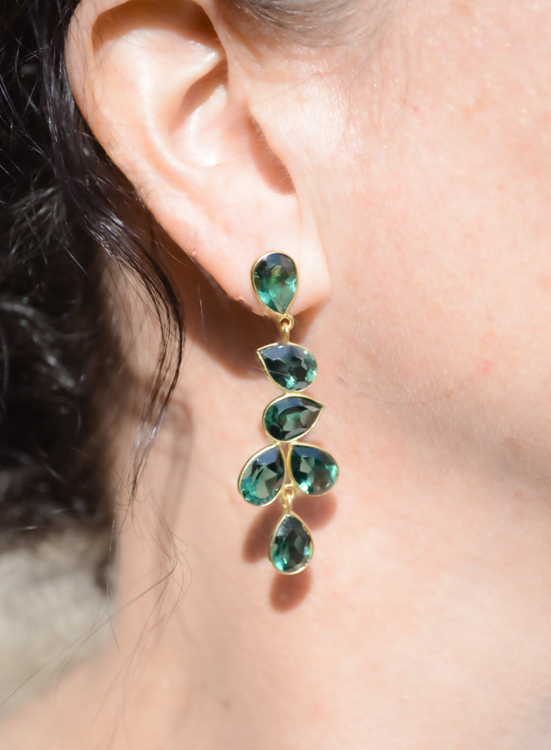 Green Tourmaline Tear Drops Long Earrings