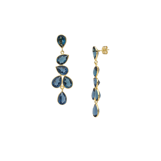 Iolite 6-Teardrop Brass 22kt GP Earrings