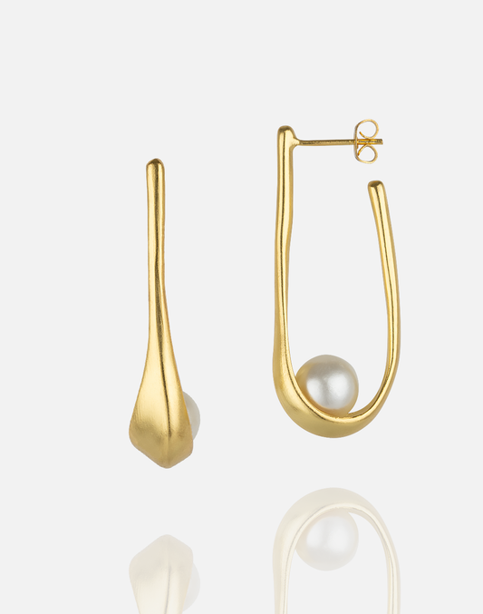 Elongated Hoop with Fresh Water Pearl Earrings