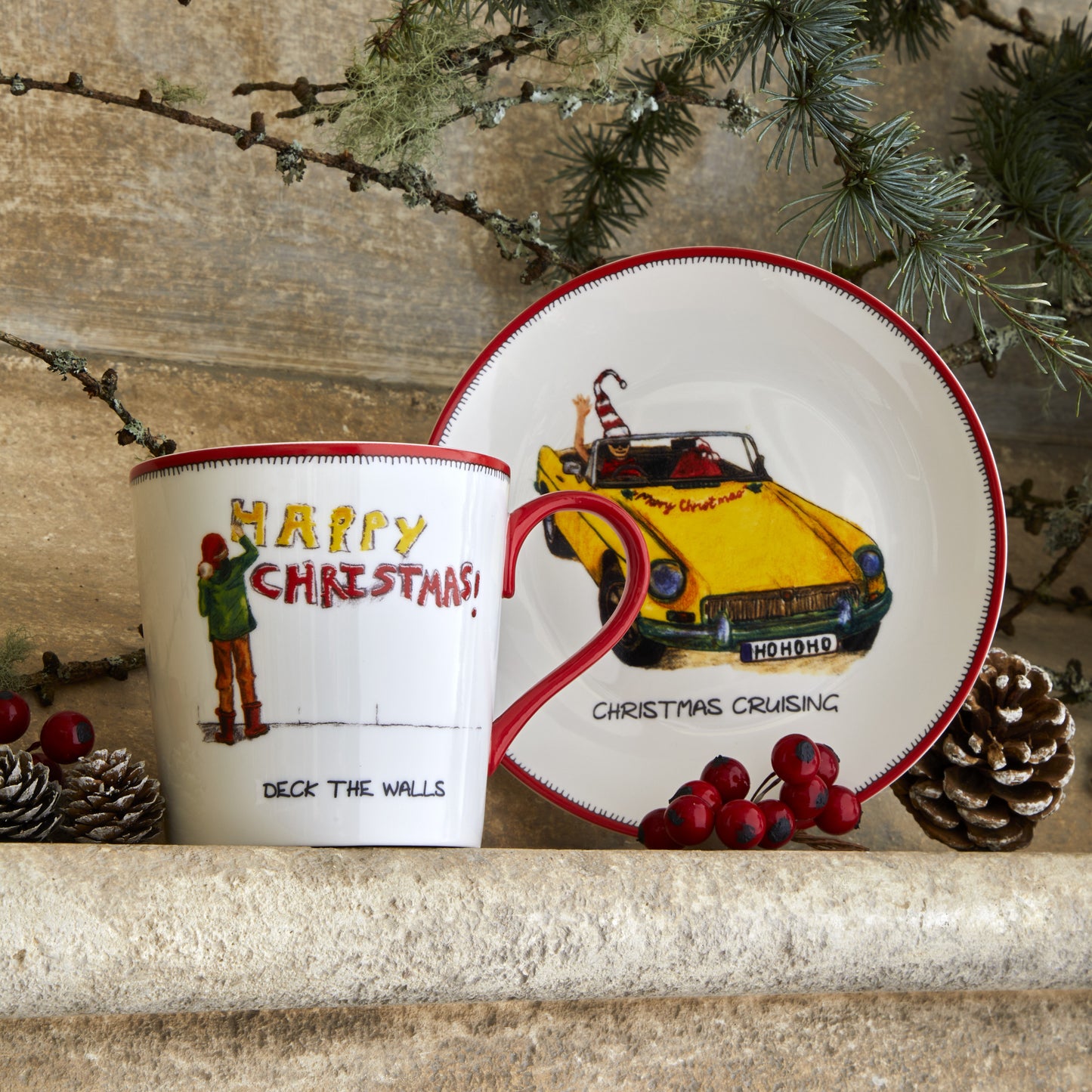 Set of 4 Kit Kemp Doodles Christmas Tidbit Plates
