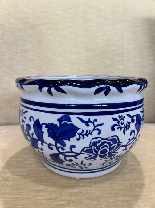 Blue & White Ceramic Planter, Small 9"x7"