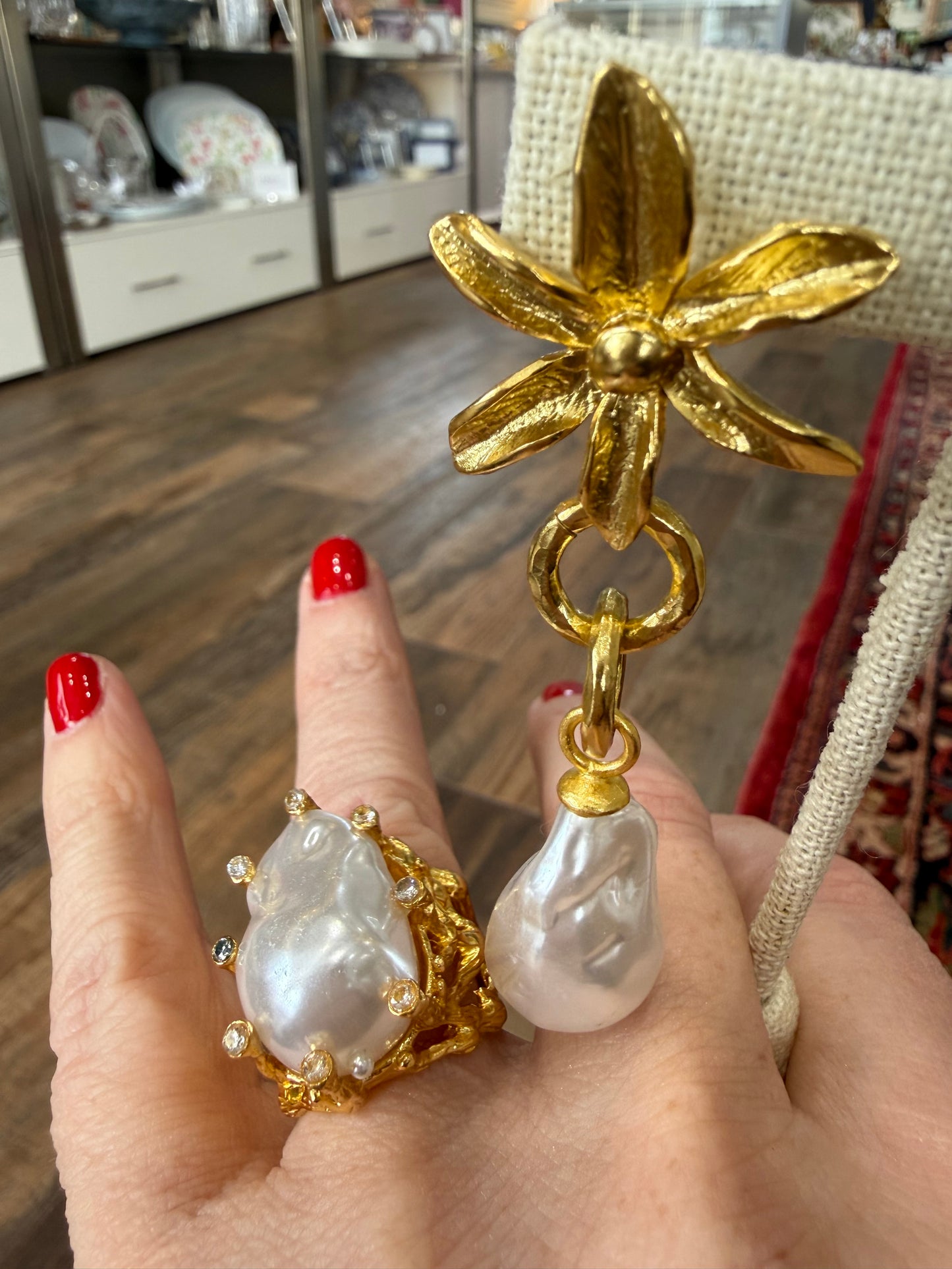 Baroque Pearl Cubic Zirconia Adjustable Ring