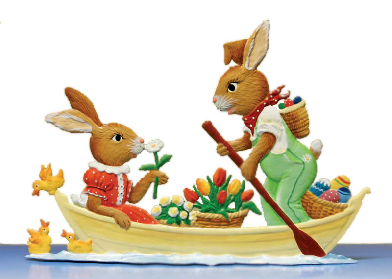 Bunny Couple in Boat, painted