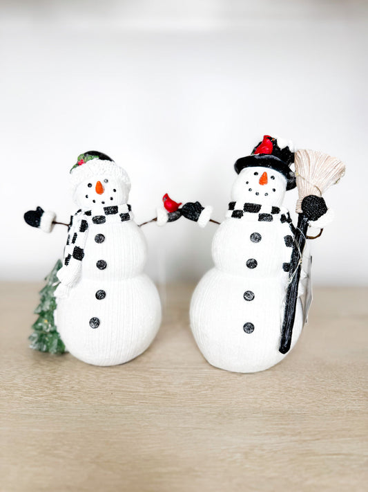 Snowman Resin White Glittered Woodgrain LED Musical w/Timer