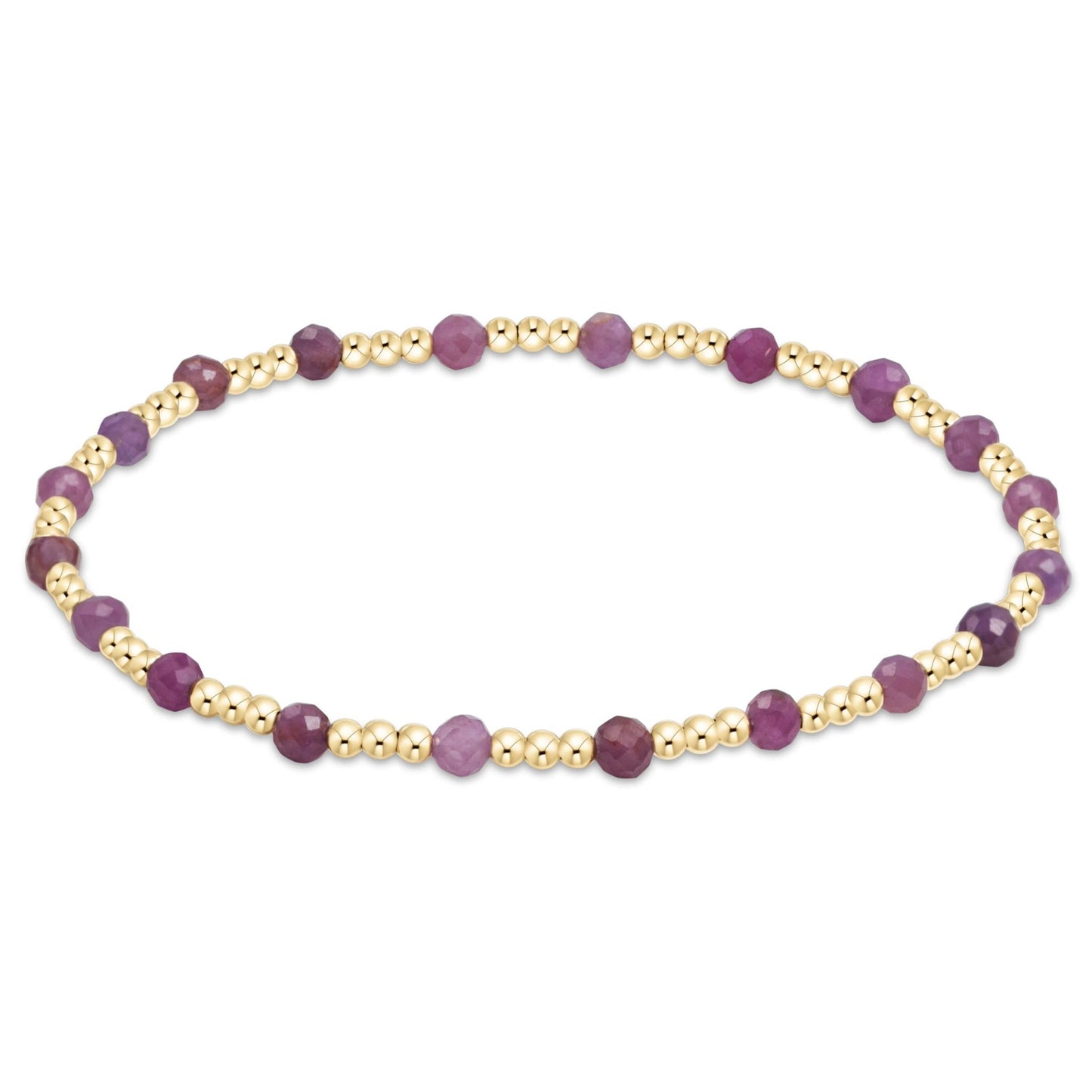 Gemstone Gold Sincerity Pattern 3mm Bead Bracelet- Ruby