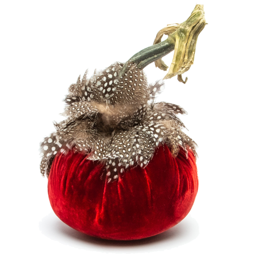 Silk Velvet Pumpkin with Feathers by Hot Sqwash