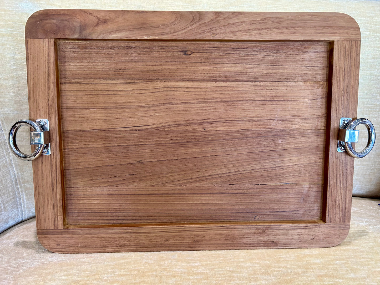 Teak Tray w/Silver Handles