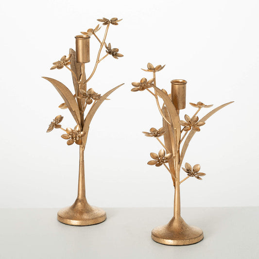 Gold Floral Candleholder Set of 2