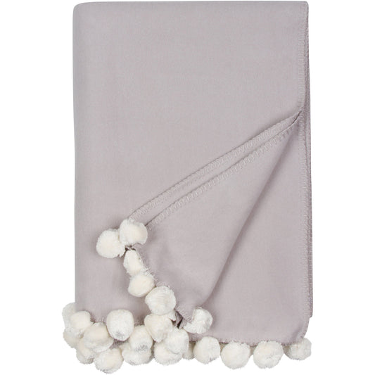 Luxxe Pom Pom Throw-Dove Grey/Ivory