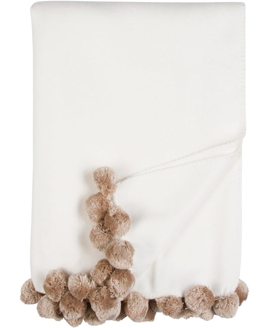 Luxxe Pom Pom Throw- Ivory/Nude
