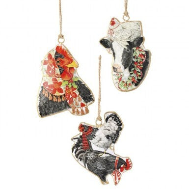 4" Metal "CHRISTMAS AT THE COOP" ORNAMENT (Assorted)