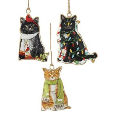 4" Metal Holiday Kitty ORNAMENT (Assorted)
