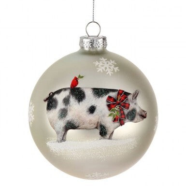 4" GLS CHRISTMAS PIG BALL ORNAMENT