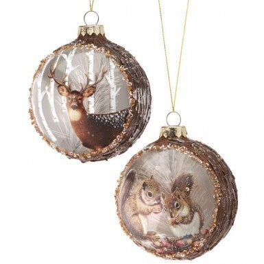 4"GLASS DEER/SQUIREL SCENE BALL ORNAMENT