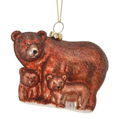 4" GLASS MOTHER BEAR & CUBS ORNAMENT