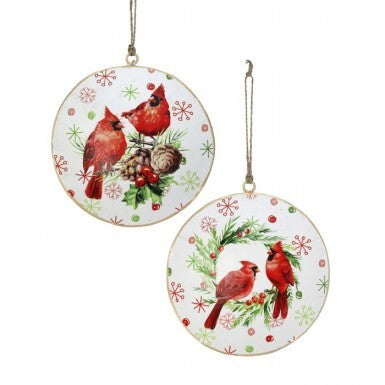 5" Metal Cardinal Disk ORNAMENT (Assorted)