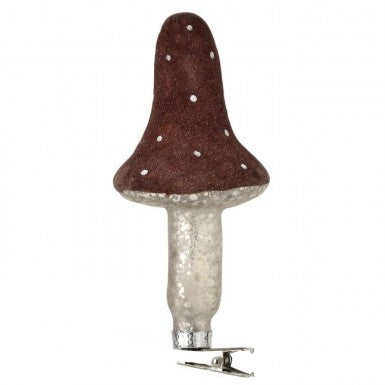 4.5" GLASS TOADSTOOL MUSHROOM ORNAMENT W/CLIP