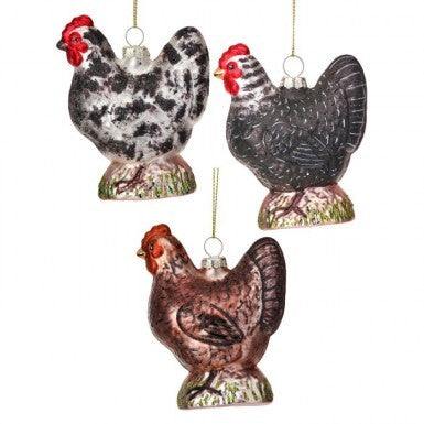4" GLASS BARNYARD CHICKEN ORNAMENT