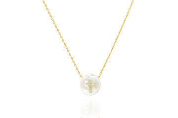 Freshwater Pearl w/CZ Cross Necklace
