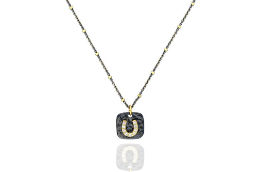 Horseshoe CZ Dark Rhodium & Gold Pendant Necklace