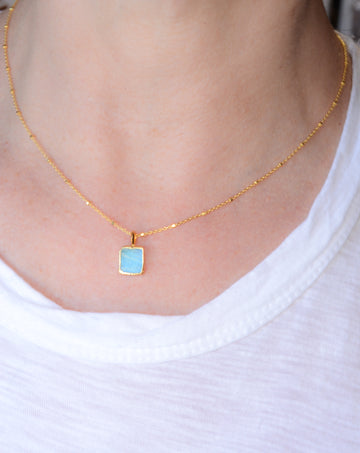 Square Amazonite in Gold SS 22ktGP Necklace