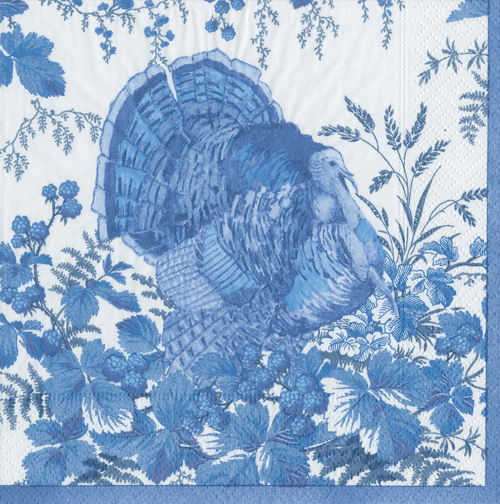 Turkey Toile Blue Cocktail Napkin