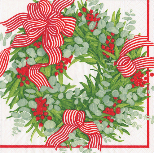 Ribbon Stripe Wreath Cocktail Napkin