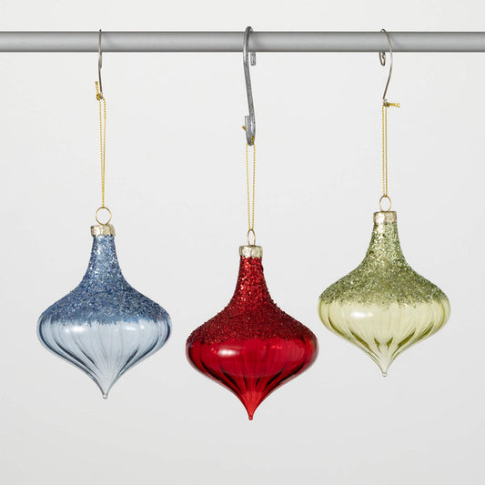 Glittered Drop Ornaments Set of 3