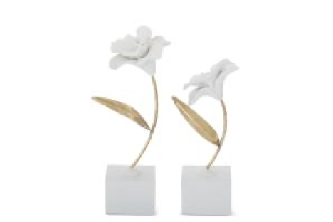 White Resin Gold Metal Stem Flower on Base