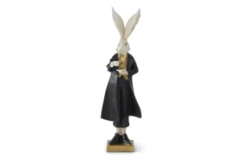 Resin Black White & Gold Easter Bunny w/Teacup