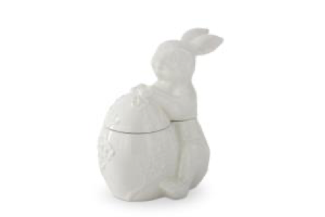 White Ceramic Flower Embossed Egg & Easter Bunny Container
