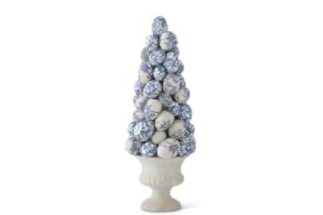 Blue & White Floral Fabric Egg Topiary 15 inch