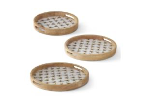 Round Bee Enameled Wood Tray