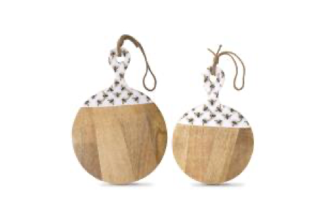 Bee Enameled Round Wood Cutting Board with Handle