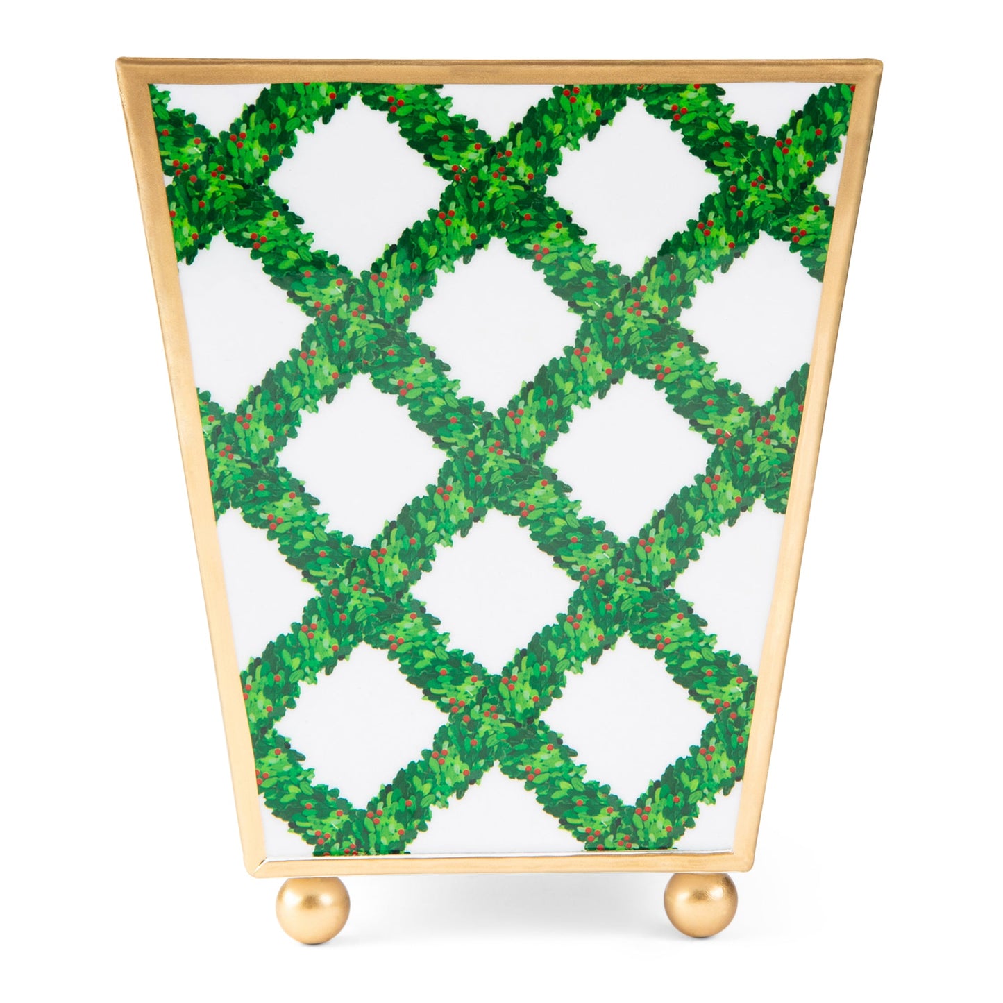 Boxwood Trellis Enameled Square 4" Cachepot Planter