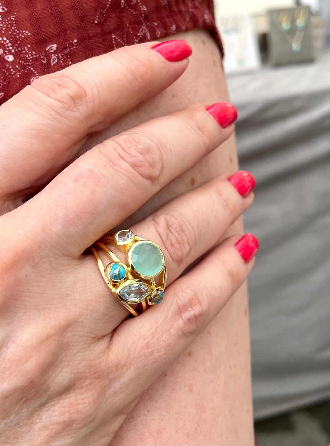 18kt GP brass, Multi Gem Stones Ring