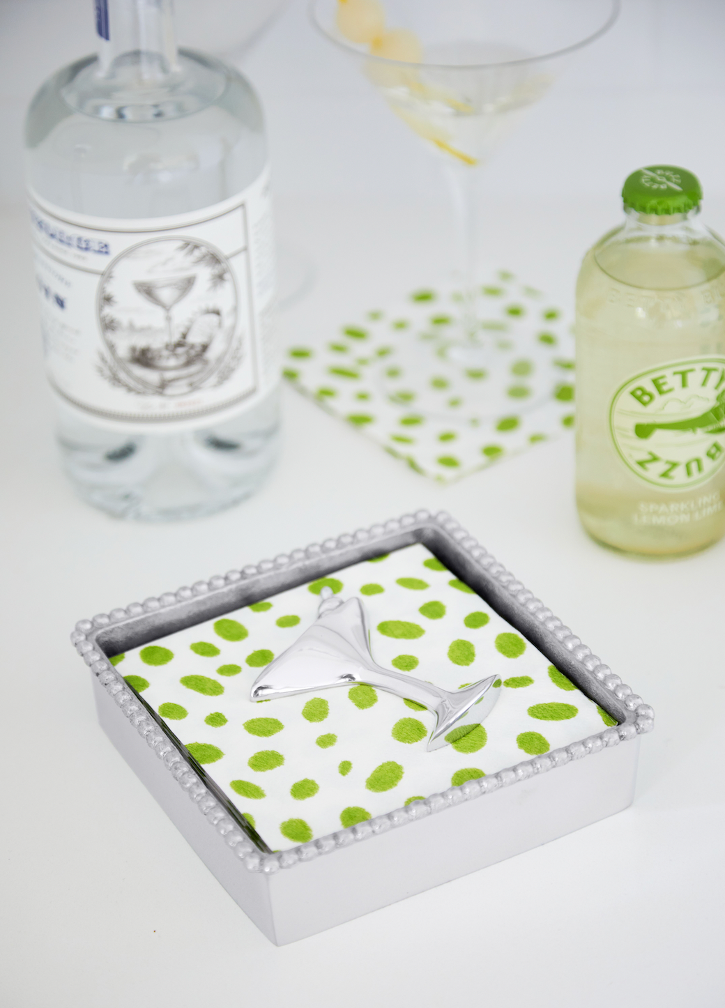 Cocktail Beaded Napkin Box with Cocktail Napkin Weight