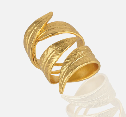 Gold-plated feather wrapped ring