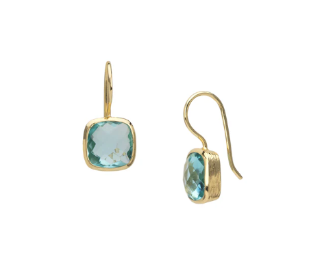 Gold cushion cut Blue Topaz earrings